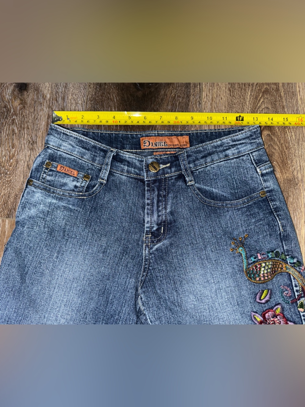 Vintage 90s DANIEL Original Design Embroidered Peacock Floral Jeans Size 3-4 - Picture 11 of 14